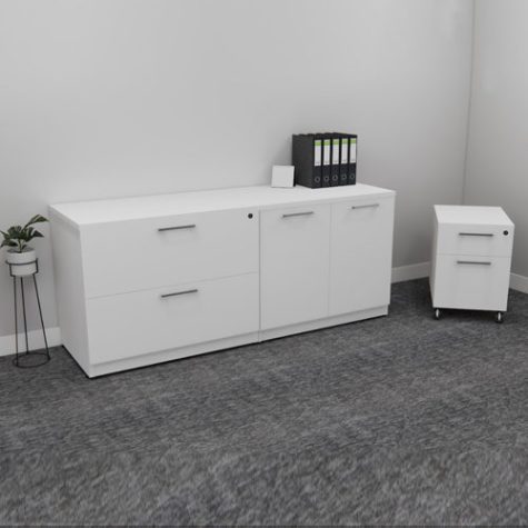 Designer White with Storage Cabinet, and Mobile Pedestal