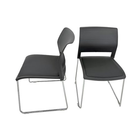 Gray Cafe Chair with Padded Seat front and side view