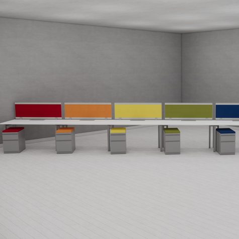 RAINBOW RUN of storage and workstations with fabric screens